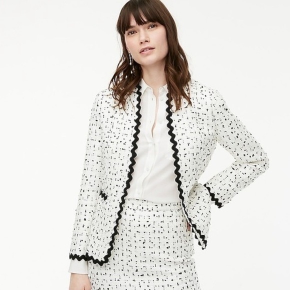 J. Crew Ivory White Spotted Tweed Going‎ Out Blazer